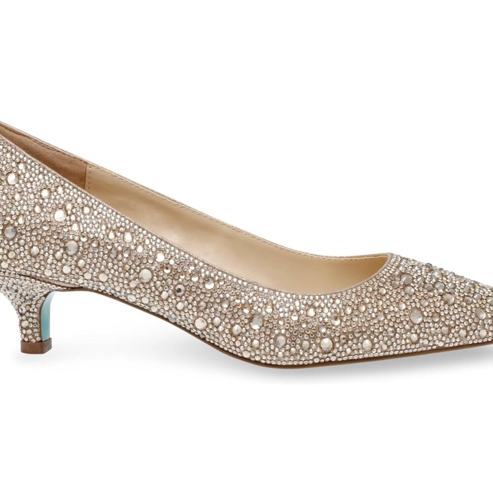 NWB Betsey Johnson Scout Rhinestone Pumps, Light Gold - Picture 4 of 9